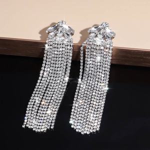 Boucles d'oreilles pendantes en cristal entièrement serties de diamants, style européen et américain, longues et exagérées, accessoires de banquet pour femmes, soirée - Product Image 4
