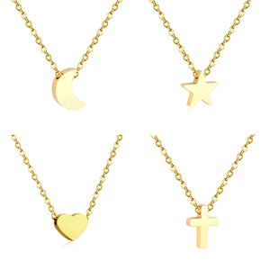 Stainless Steel Moon Star <b>Cross</b> Heart Pendant Necklace Women's Fashion Minimalist Clavicle <b>Chain</b> Gift Jewelry - Product Image 1