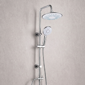 Ensemble de douche de luxe moderne, kit complet mural en laiton chromé avec pommeau de douche et douchette à main - Product Image 1