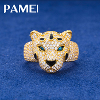 Bague en argent sterling 925 avec tête de léopard saisissante, yeux en émail bleu, entièrement sertie de moissanite, pour homme, bijoux de fête hip-hop pour rappeur