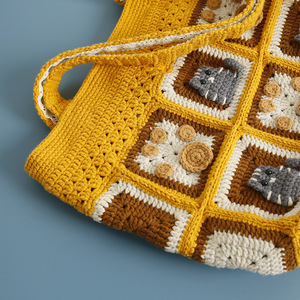 <span class=keywords><strong>Borsa</strong></span> da donna con motivo a guance e cotone creativo fatto a mano nuova <span class=keywords><strong>borsa</strong></span> marrone per gattino con cartone animato alla moda con chiusura a cerniera a spalla quadrata - Product Image 3