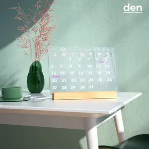 Tablero de borrado en seco de acrílico transparente de alta calidad, calendario con luz