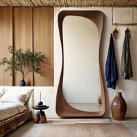 Miroir mural de forme spéciale en noyer foncé, miroir de toilette de haut niveau, miroir de sol irrégulier pour la chambre à coucher, la maison