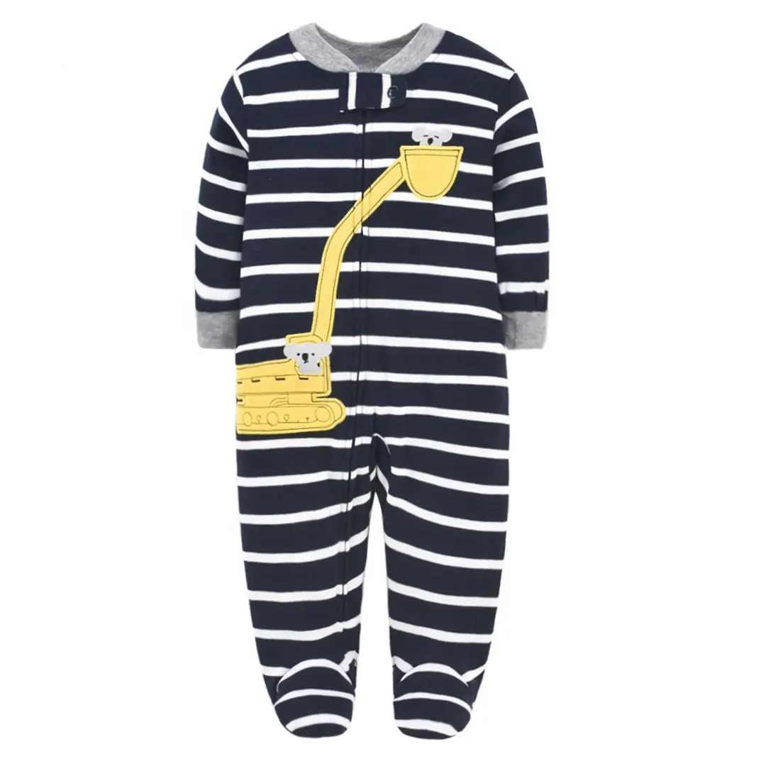 Kleine Moq Groothandel 100% Katoenen Baby Rits Pyjama Giraffe Cartoon Patroon Pasgeboren Baby Jumpsuit Rompertjes Kinderen
