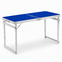 Table de pique-nique pliable portable avec cadre en aluminium, hauteur réglable sur 3 niveaux, table de camping avec poignée de transport, repas en plein air