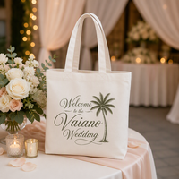 Sac fourre-tout personnalisé en feuille de palmier pour mariage, sac fourre-tout en toile avec nom et date personnalisés, sac cadeau pour mariage tropical sur la plage