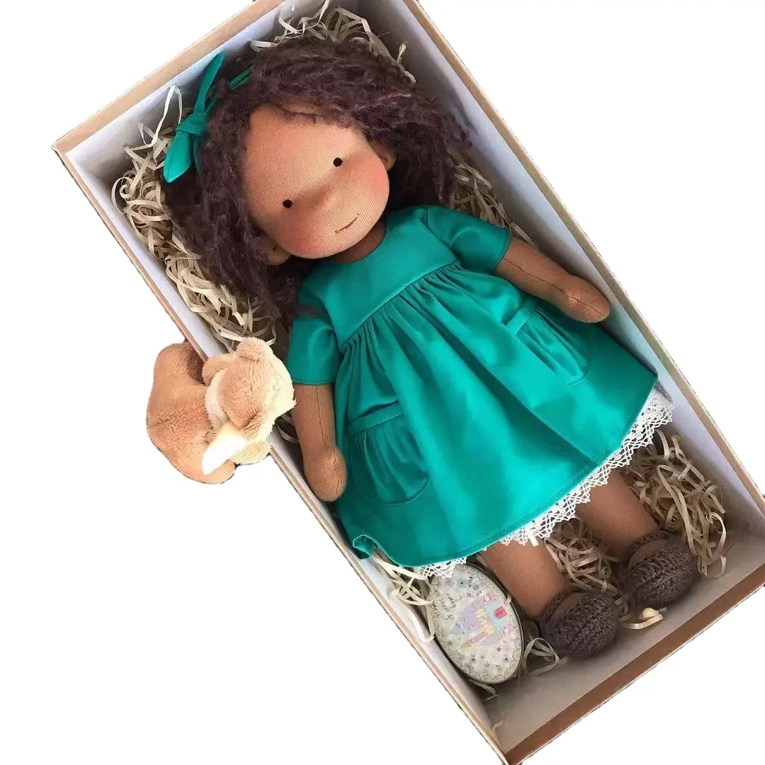 Poupées Waldorf faites à la main avec vêtements, cheveux bouclés, fille Kawai, peluche douce, jouets de confort pour bébé, cadeaux d'anniversaire pour enfants