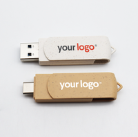 Unidad Flash USB de Alta Velocidad de Doble Uso OTG, Material Ecológico de Paja de Trigo, Logotipo Personalizado, Giratoria, 32 GB, 64 GB, 128 GB, Tipo C