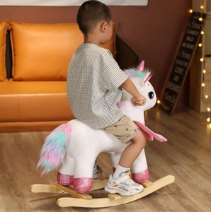 蓝色城堡马独角兽儿童摇马可爱婴儿玩具与音乐毛绒摇马 - Product Image 3