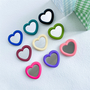 Support pour téléphone portable avec miroir pliant en forme de coeur Support pour téléphone portable Miroir de maquillage Poignée pour téléphone avec miroir mignon - Product Image 1