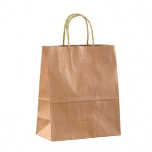 Sacs en papier promotionnels personnalisés en kraft brun et blanc avec logo, expédition d'usine - Product Image 5