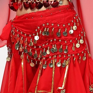 शिफॉन बेली डांस इंडिया हिप स्कार्फ गोल्डन 98 सिक्के बेल्ट डांस कमर चेन - Product Image 6