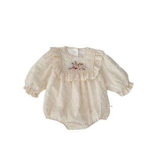 Tutina Primaverile 2026 per Neonata Stile Occidentale con Ricamo Floreale in Cotone, Manica Lunga, Bottoni Nascosti, per Festa dei 100 Giorni - Product Image 5