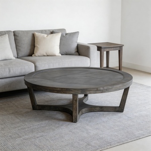 <b>Black</b> Burnt Oak <b>Round</b> Modern <b>Coffee</b> <b>Table</b> for Living Room - Product Image 5