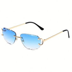 Lunettes de soleil rétro 2025 pour femme avec logo personnalisé, sans monture, dégradées, protection UV400, branches métalliques, verres à découpe irrégulière - Product Image 5