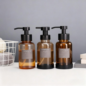 Großhandel Duschgel Lotion Shampoo Glasflasche 250ML 300ML 400ML Leere Glasflasche mit Metall-Schaumkopf - Product Image 5