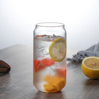 Gelas Air Jernih Model Kaleng Tumbler 16oz Gelas Bir Model Kaleng Dengan Sedotan Bambu dan Tutup Gelas Sedotan