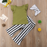 Ensembles de vêtements pour enfants, tenues de boutique pour petites filles, hauts à manches bouffantes noires + pantalon rayé, 2 pièces, vêtements d'été pour enfants