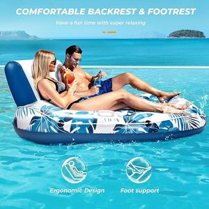 Balsa flotante inflable para dos parejas, tumbona para piscina, colchoneta flotante para piscina exterior, cama flotante. - Product Image 4