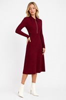 Robe en tricot pour femme avec logo personnalisé, col polo, manches longues, couleur unie, décontractée, hiver, mélange acrylique, usine OEM & ODM