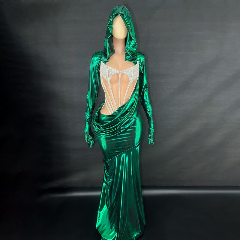 Green with silver crystals