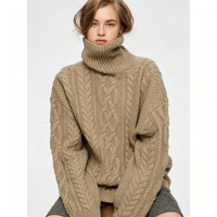 Pull-over en cachemire 100% personnalisé, col haut, tricoté, couleur unie, chaud, pour femme