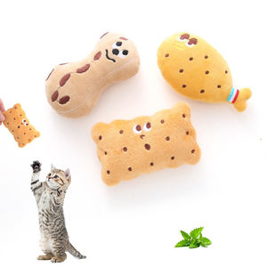 Nouveau design Jouet à mâcher pour chat en peluche, interactif et couineur, avec herbe à chat, en forme de cuisse de poulet, biscuit et cacahuète, durable et écologique - Product Image 1