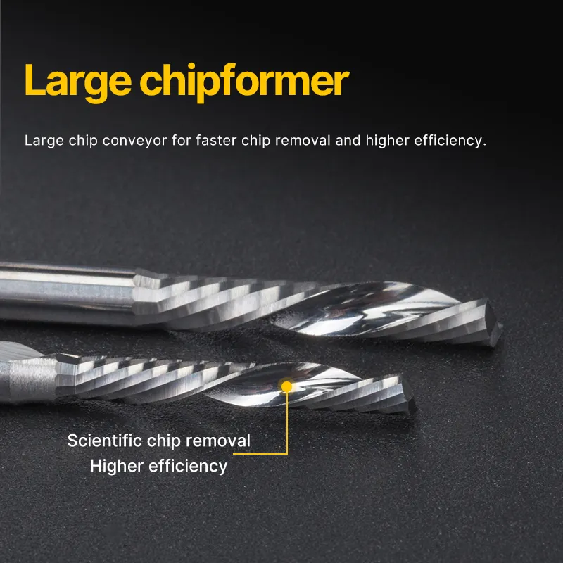 HUHAO 1/8 sol kesim tek flüt spiral CNC freze kesicisi tungsten karbür çelik matkap uçları yönlendirici araçları end mill