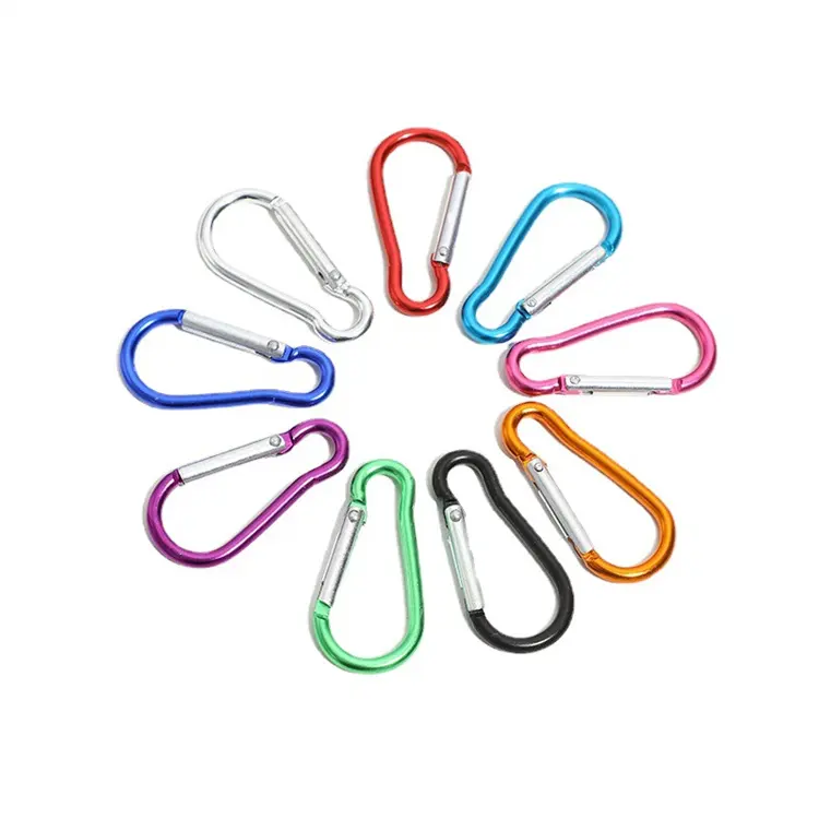 Wholesale flat edge custom laser printing logo Carabiner Caribeaner Clip Aluminum D Ring Shape Carabeaner Keyring Keychain Hook