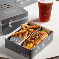 Barquette personnalisée jetable biodégradable écologique recyclable en carton avec poignée pour hot-dogs et frites, idéale pour la restauration rapide