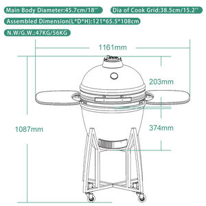 Auplex <span class=keywords><strong>Brasero</strong></span> Kamado Fumoir en céramique 18 pouces Camping Extérieur BBQ <span class=keywords><strong>Barbecue</strong></span> Grill <span class=keywords><strong>Barbecue</strong></span> - Product Image 5