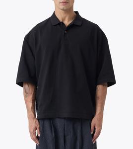 Chemise noire à manches courtes de haute qualité pour hommes, respirante, rétro, chaude, coupe carrée, manches longues, coupe ample, tricotée pour hommes - Product Image 1