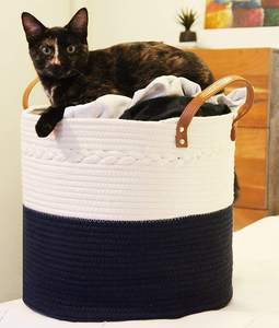 Panier à linge pliable en corde de coton de haute qualité pour le stockage, panier à linge tissé avec poignée - Product Image 4