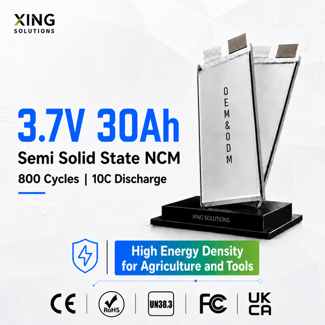 3.7V 30Ah Semi Solid State NCM Lithium Ion Pouch Cell Battery 800 Cycles 10C High Energy Density for Agriculture and Tools