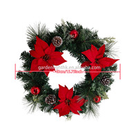 Karangan Bunga Natal Plastik Ramah Lingkungan Warna-warni 40CM, Hiasan Bunga/Berry/Kerucut Pinus, Ukuran Dapat Disesuaikan, Untuk Pesta