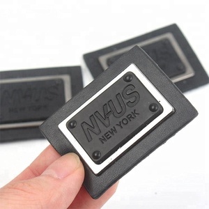 Zwart Metalen Lederen Labels Gepersonaliseerde Custom Inscriptie Merk Logo Real Lederen <span class=keywords><strong>Patches</strong></span> voor Jeans - Product Image 1