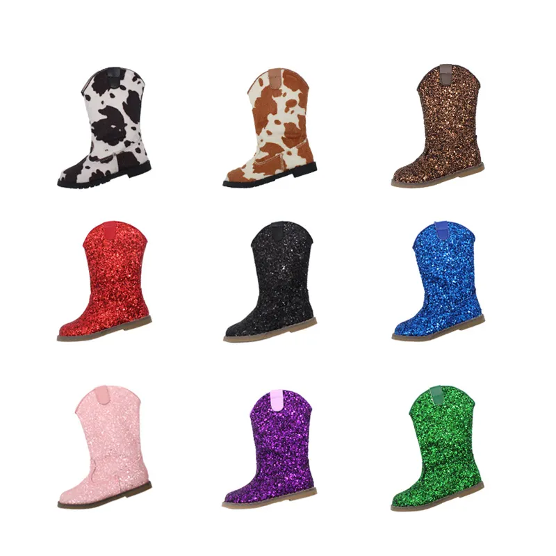 Factory Custom Design Boots Kids Sequin Glitter Rhinestone Sparkle Leather Cowboy Knee High Boots Women Western Cowboy Boots