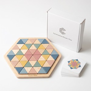 Rompecabezas Educativo Sensorial de Madera Montessori 3D Personalizado OEM, con Mosaico Simétrico de Triángulos, Hexágonos y Animales - Product Image 1