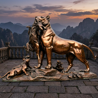 Figurine de famille de lions en bronze coulé à la main Xinyesheng - Taille réelle, montage professionnel