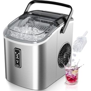EUHOMY <b>Ice</b> <b>Maker</b> Countertop 9 Cubes In 6 Mins 26.5lbs 24H Stainless Steel Bullet <b>Ice</b> With Carry Handle - Product Image 1