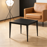 Table d'appoint carrée noire minimaliste moderne en acier inoxydable réglable avec pieds coniques et plateau en verre trempé, mobilier de salle à manger