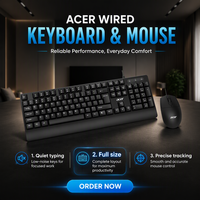 Acer OAK032 Ensemble clavier et souris de bureau filaire Repose-poignets étendu USB Étanche 104 touches Design ergonomique pour