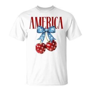 T-shirt pour femme avec nœud Coquette et drapeau américain, cerises américaines, 4 juillet - Product Image 1