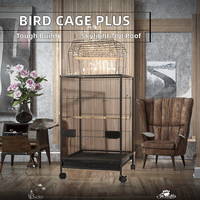 Fabricant Vente en gros Cage d'élevage d'oiseaux pliable Conception simple en fer Boîte de plateau en plastique de toit de lucarne interactive pour animal de compagnie