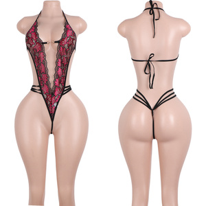 Top Halter <span class=keywords><strong>con</strong></span> Patrón de Encaje, Lencería, <span class=keywords><strong>Tanga</strong></span>, Bikini, Ropa de Baile Exótica, Estampado Transparente de Malla, Atuendos de Verano para Bailarinas Exóticas, Venta al por Mayor - Product Image 1