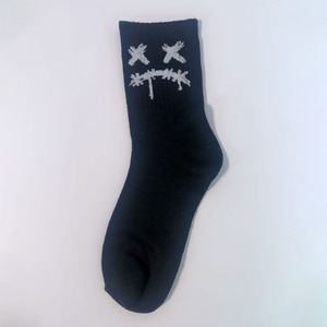 Cartoon Monster Print Crew <b>Socks</b> For Adults White And Black Cotton Casual Wear Spring Season Knitted Breathable Design - Product Image 3