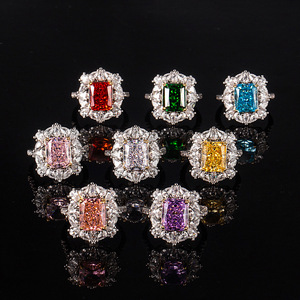 Toderi Fashion Jewelry Copper Rhodium Plated Waterproof 8*10mm Cubic Zirconia Vintage Floral <b>Adjustable</b> <b>Ring</b> For Women - Product Image 3