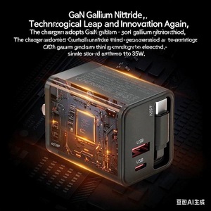 Adaptateur de charge rapide de voyage double port Fonction PD 3.0 pour ordinateur portable <span class=keywords><strong>Chargeur</strong></span> <span class=keywords><strong>USB</strong></span> <span class=keywords><strong>C</strong></span> GaN 65W avec <span class=keywords><strong>c</strong></span>âble Type <span class=keywords><strong>C</strong></span> rétractable - Product Image 6