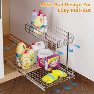 Étagère de rangement coulissante à <span class=keywords><strong>2</strong></span> niveaux en métal moderne et durable pour cuisine, <span class=keywords><strong>sous</strong></span> évier, armoire de garde-manger, organisateur de maison - Product Image 3