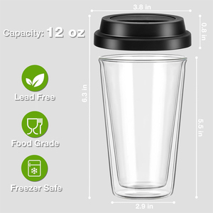 Tazza da <span class=keywords><strong>Caffè</strong></span> per Auto 12oz, Bicchiere in <span class=keywords><strong>Vetro</strong></span> a Doppia Parete con Coperchio Antigoccia, Tazza Resistente al Calore per Uso in Veicoli Vendita all'Ingrosso - Product Image 6